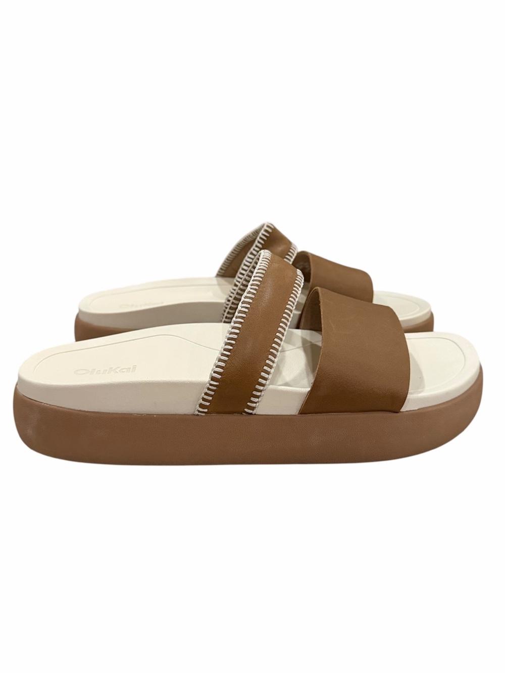OluKai Pae Women’s 10 US Sandals Slide Leather Brown 20441-34WS S5